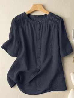 Solid Half Sleeve Stand Collar Button Casual Blouse -Zanzea Shop 1164c8cd e122 40d0 b9ce f4399b0f757f