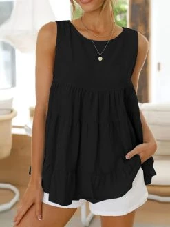 Solid Patchwork Keyhole Back Crew Neck Sleeveless Tank Top -Zanzea Shop 11893559 dc7d 429b a724 a127c5eb6e50