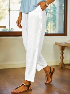 Women Solid Textured Cotton Casual Elastic Waist Pants