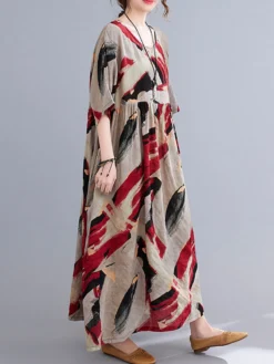 Abstract Painted Loose O-neck Half Sleeve Women Vintage Dress -Zanzea Shop 11f7370b 380e 4c2f 8a4a 0bdea7a83930