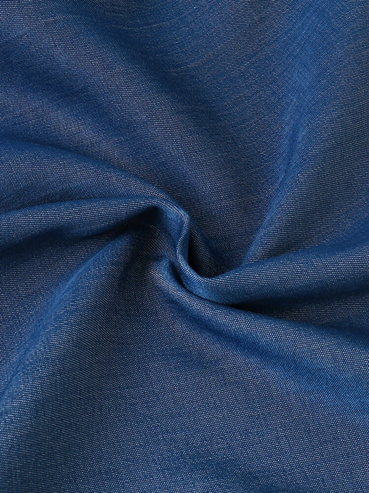 Women Solid V-Neck Shirred Waist Half Sleeve Denim Jumpsuit 8 Women Solid V-Neck Shirred Waist Half Sleeve Denim Jumpsuit - Image 8