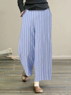 Striped Print Pocket Loose Wide Leg Pants -Zanzea Shop 12744fa0 2476 40e2 a23d 790c93ebff1f