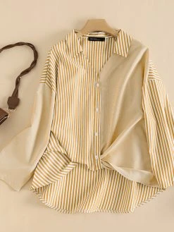 Stripe Print Long Sleeve Button Front Twisted Lapel Blouse -Zanzea Shop 12aa384d 0144 4bfe 9e8d 828bb23f4a61