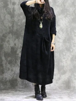 Vintage Corduroy Pocket Long Sleeve Casual Midi Dress 13 Vintage Corduroy Pocket Long Sleeve Casual Midi Dress -Zanzea Shop 12b790bc ceef 463c 830b e0aafc8ca686