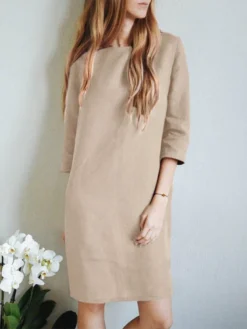 Women Solid Crew Neck Cotton Casual 3/4 Sleeve Dress 14 Women Solid Crew Neck Cotton Casual 3/4 Sleeve Dress -Zanzea Shop 12b87984 0740 4172 9f2f 084abf9ce565