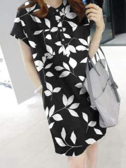 Leaves Print Button Pocket Short Sleeve Dress With Belt 15 Leaves Print Button Pocket Short Sleeve Dress With Belt -Zanzea Shop 1349de80 059a 4a75 b1e0 655513402c66