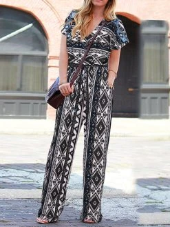 Women Bohemian Geometric Print V-Neck Short Sleeve Jumpsuit -Zanzea Shop 13698e87 3f07 4644 8650 c904ec398d85