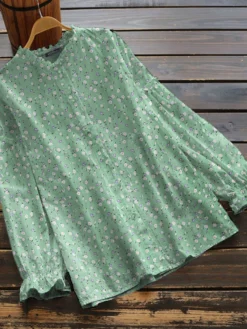 Floral Print Long Sleeve Button Front Casual Blouse