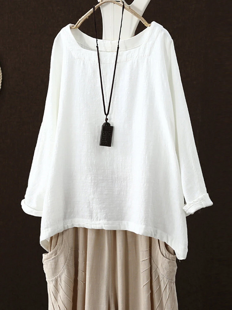 Solid Color Crew Neck Long Sleeve Plus Size Blouse 1 Solid Color Crew Neck Long Sleeve Plus Size Blouse