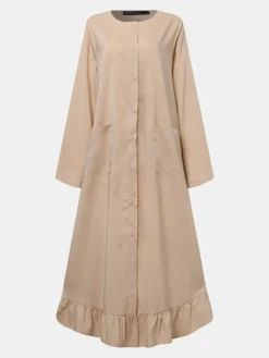 Women Ethnic Solid Color Button Ruffled Hem Pocket Casual Dress 13 Women Ethnic Solid Color Button Ruffled Hem Pocket Casual Dress -Zanzea Shop 13c75be3 a670 4782 8a69 5e69cb598a26