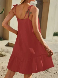 Women Plain Ruffle Hem Tie Spaghetti Strap Cotton Dress -Zanzea Shop 13df42a8 0b1e 464a 96db ca882651b947