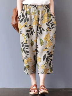 Vintage Floral Print Elastic Waist Plus Size Pants With Pockets -Zanzea Shop 13ef84fb c161 4d69 809d aa62e184e4fb