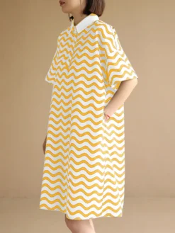 Chevron Pattern Pocket Button Lapel Short Sleeve Casual Dress -Zanzea Shop 13f3b5d0 4ba5 477b aa68 998626a67687