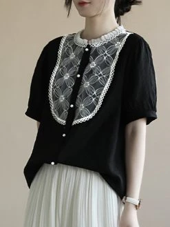 Contrast Embroidery Short Sleeve Pearl Button Blouse 22 Contrast Embroidery Short Sleeve Pearl Button Blouse -Zanzea Shop 140e1f16 d97e 4b26 b7e3 907fa778255e