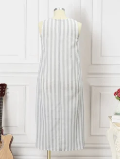 Women Striped Crew Neck High-Low Hem Sleeveless Dress -Zanzea Shop 140efaca 83f0 4fe3 b00d 88908a5c71f1