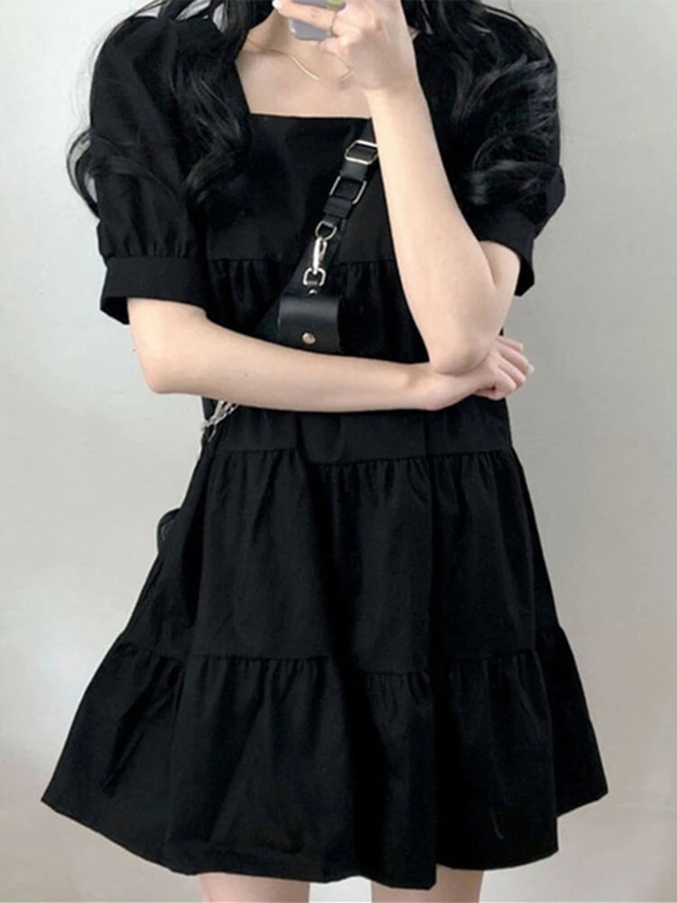 Puff Sleeve Square Collar A-line Solid Casual Dress 8 Puff Sleeve Square Collar A-line Solid Casual Dress - Image 8