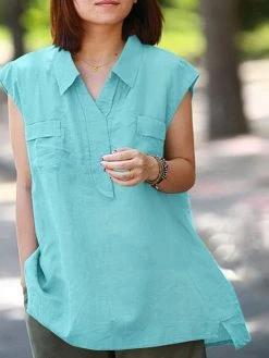 Women Solid Lapel Cap Sleeve High-Low Hem Blouse -Zanzea Shop 142d4d9c a213 4b5c bbd2 26297b93f021