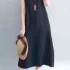 Solid Sleeveless Crew Neck Vintage Dress For Women