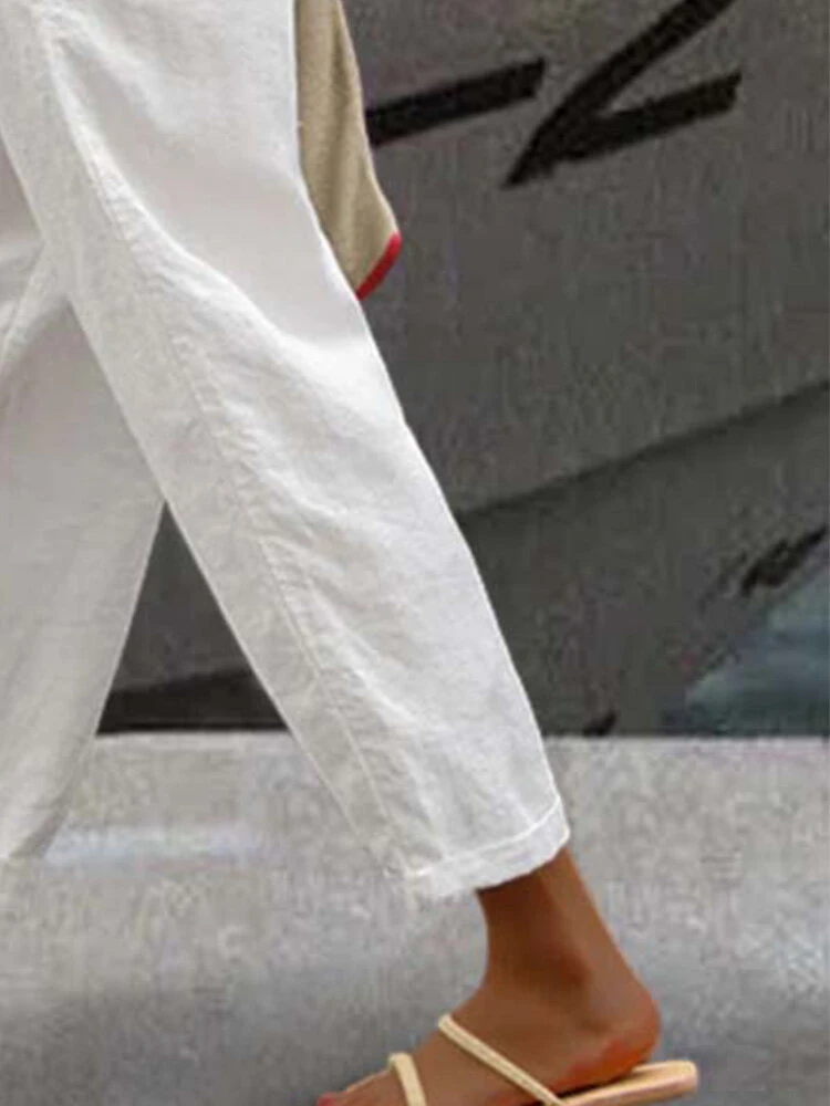 Women Cotton Solid Drawstring Waist Casual Pants With Pocket 4 Women Cotton Solid Drawstring Waist Casual Pants With Pocket - Image 4