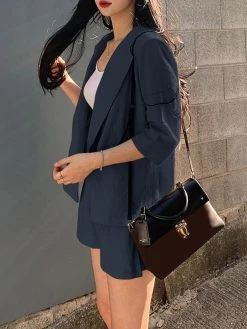 Solid 3/4 Sleeve Lapel Elastic Waist Two Pieces Suit -Zanzea Shop 1449b3c9 1566 4ae5 bfa6 b67c568c94ce