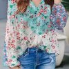 Floral Print Long Sleeve V-neck Blouse For Women