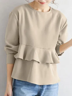 Ruffle Tiered Solid Long Sleeve Crew Neck Casual Blouse 14 Ruffle Tiered Solid Long Sleeve Crew Neck Casual Blouse -Zanzea Shop 14caa723 4e66 4a1d 942f abbacfd8357d