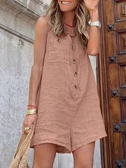 Solid Pocket Button Sleeveless V Neck Casual Romper -Zanzea Shop 14f297f9 f0a5 4e6d 9534 e631722f390e