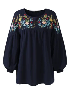 Vintage Flowers Embroidery Long Sleeve Plus Size Blouse -Zanzea Shop 1534169b 241a 4442 8826 660e62e8fe34