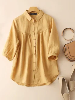 Solid Button Half Sleeve Lapel Loose Casual Blouse -Zanzea Shop 156050aa 389f 4df5 9df9 f38cb90c64b1