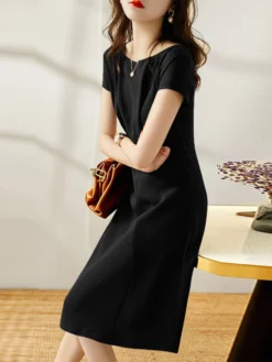 Solid Invisible Zip Side Short Sleeve Crew Neck Dress 22 Solid Invisible Zip Side Short Sleeve Crew Neck Dress -Zanzea Shop 157e5956 2c12 483b 87da df5165a68678