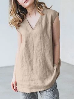 Solid V-neck Sleeveless Casual Loose Tank Top -Zanzea Shop 159b9baa 2387 48f9 8861 194b90519ef9