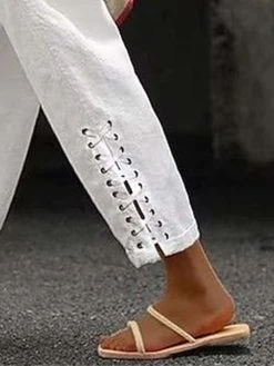 Women Cotton Lace Up Cuff Plain Drawstring Cropped Pants -Zanzea Shop 15fb8add 2ac3 47d4 a844 86577a257ce2