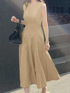 Solid Sleeveless A-line Swing Crew Neck Women Dress -Zanzea Shop 1690bba1 1cc5 48b1 9929 dbf12a4951e2