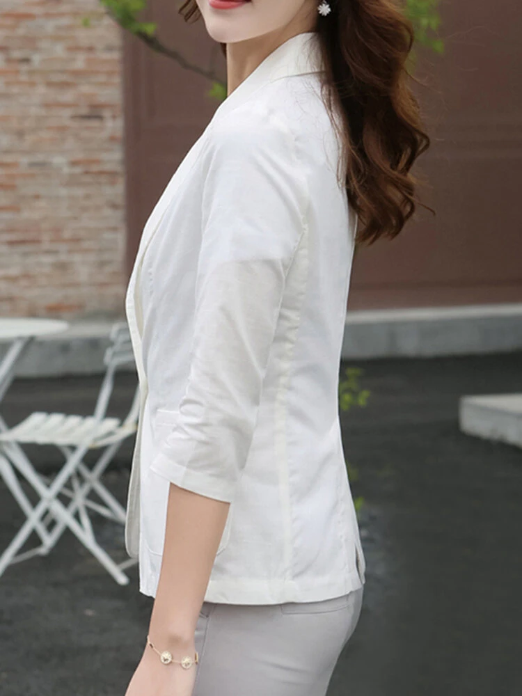 Solid Lapel Pocket Button Front 3/4 Sleeve Blazer 10 Solid Lapel Pocket Button Front 3/4 Sleeve Blazer - Image 10