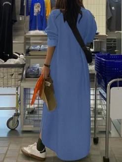 Solid Long Sleeve Denim Lapel Button Casual Dress -Zanzea Shop 16e7c5a2 6e82 44a8 ad7e 8e5955574518