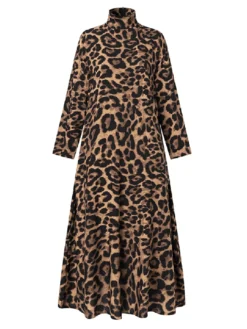 Leopard Print Zip Front High Neck Plus Size Long Dress For Women -Zanzea Shop 16ec84ca b37c 4d1e a70e 838a02b432ce