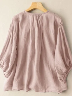 Women Solid Pleated Crew Neck Button Design Puff Sleeve Blouse -Zanzea Shop 16f6103d 6edc 40fd b177 6bc1379a0e88