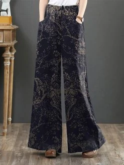High Waist Plants Print Pocket Wide Leg Pants -Zanzea Shop 16fed421 1a71 409c 9b75 7d3f32af2a66