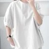 Solid Dolman Sleeve Loose Crew Neck Casual Blouse