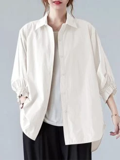 Solid Lapel 3/4/ Sleeve Button Front Casual Shirt -Zanzea Shop 171b86c1 20ba 4953 87dc 380323be7b25