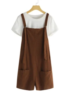 Solid Color Strap Plus Size Short Jumpsuits With Pockets -Zanzea Shop 1749b7b7 3ec7 49d7 8c5e 6636d1bee54b