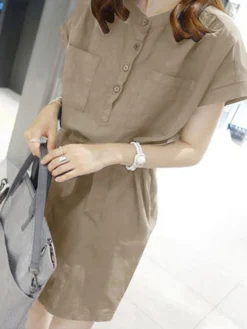 Solid Pocket Button Front Casual Dress With Belt -Zanzea Shop 1774079e 92c5 465f b2fe 989bdc257b7a