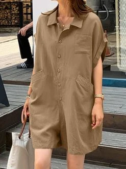 Solid Loose Pocket Button Lapel Short Sleeve Romper 20 Solid Loose Pocket Button Lapel Short Sleeve Romper -Zanzea Shop 1781a09f 11fc 4f13 8a78 ab9d5332b430