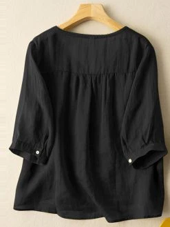 Women Lace Trim V-Neck Cotton Plain 3/4 Sleeve Blouse 15 Women Lace Trim V-Neck Cotton Plain 3/4 Sleeve Blouse -Zanzea Shop 1782a936 0c89 49ed 9fea f09ad96bc41a