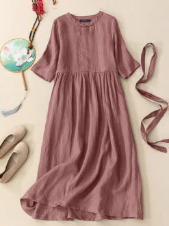 Solid Frog Button Half Sleeve Vintage Dress With Belt 14 Solid Frog Button Half Sleeve Vintage Dress With Belt -Zanzea Shop 17b8d369 d704 4826 8dea fb0d2a0e70fb