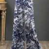 High Waist Plants Print Pocket Wide Leg Pants