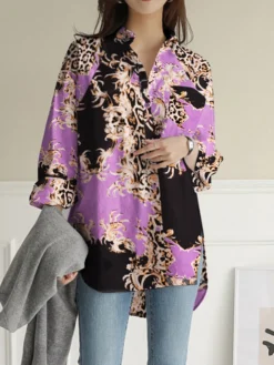 Leopard Button Split Long Sleeve V Neck Blouse -Zanzea Shop 18c12ef2 fafa 48aa bacb 633ae4c47fd6