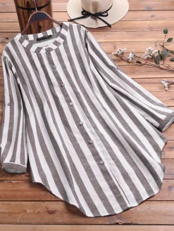 Striped Irregular Button Plus Size Shirt For Women -Zanzea Shop 190bb7e7 917e 48f6 b0c6 24248b892f96
