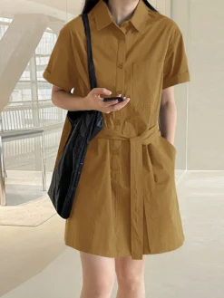 Solid Button Front Pocket Cargo Shirt Dress With Belt 21 Solid Button Front Pocket Cargo Shirt Dress With Belt -Zanzea Shop 190f9686 6e62 46ee ba67 4fa46351d07c