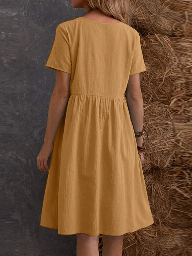 Solid Short Sleeve Pocket Crew Neck Vintage Dress 8 Solid Short Sleeve Pocket Crew Neck Vintage Dress - Image 8